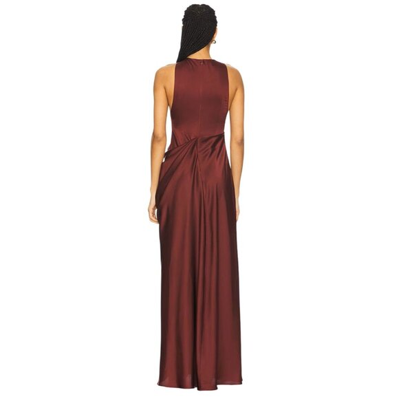 Ceren Ocak Satin Dress in Burgundy Small New Womens Long Maxi Gown - Picture 2 of 9